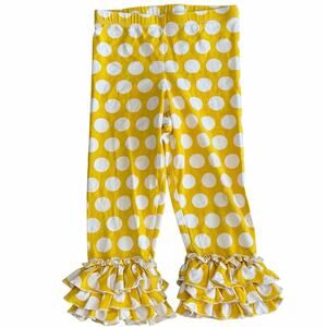 SWEETHONEY Girls Yellow and White Dot Ruffle Capri Leggings Size 8